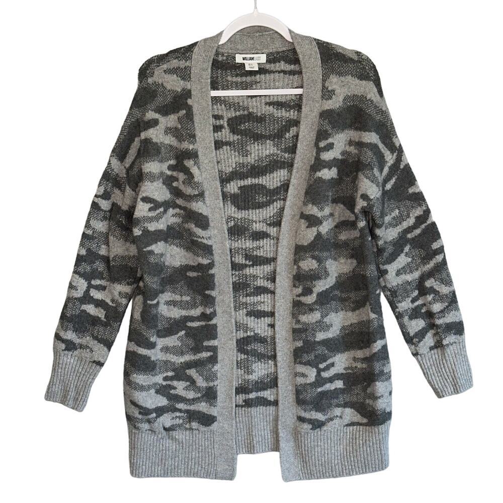 William‎ Rast | Medium | Long Open Front Cardigan Gray Camo draped camouflage